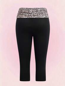THE POWERPUFF GIRLS X SHEIN Women's Waist Spliced Leopard Print Leggings - Black - View 2