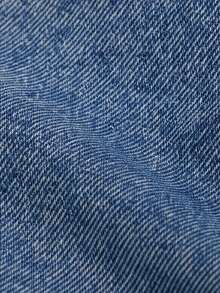 SHEIN 女童牛仔套裝，夏季新品，街頭風，復古深藍牛仔色，鈕扣式細肩帶上衣配假側口袋，搭配深藍牛仔 A 字迷你裙，面料柔軟舒適，適合日常穿著、派對與聚會，夏季新品女童牛仔套裝 - 深色水洗藍 - 查看 4