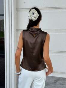 Cévolie Women's Solid Color Casual Elegant Versatile Daily Wear Top Office Brown Summer - Brown - View 2