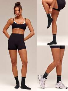 GLOWMODE 3 pares de calcetines tipo crew suaves y cómodos para entrenamiento, ejercicio y running, con malla ventilada, construcción sin costuras en los dedos y soporte de arco - Negro - Ver 8