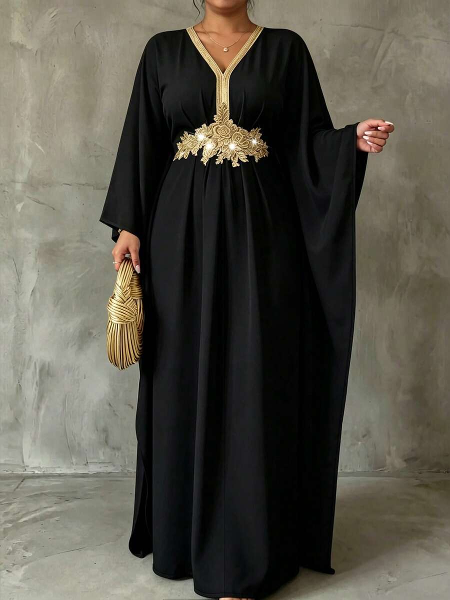 SHEIN LUNE CURVE Plus Size Women's Elegant Vacation Style Long Sleeve Dress Fall - Black - View 1