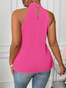 Rometta Plus Size Summer Elegant 3D Floral Ruffle Neck Blouse For New Year Clothes - Hot Pink - View 3