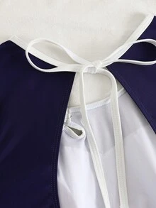 Swim SPRTY 女款拼色拼接花瓣連身泳衣，夏季海灘運動泳裝 - 藏蓝色 - 查看 6
