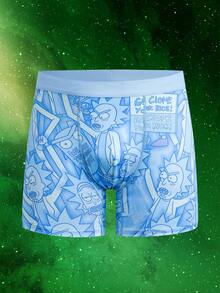 Rick and Morty X SHEIN Men's Funny Cartoon Print Boxer Briefs - Blue - View 1