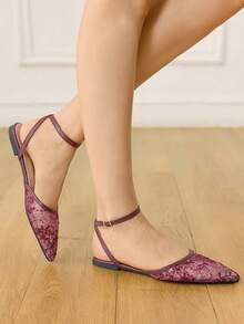 CUCCOO HITCHD Women's Mesh Embroidered Flat-Soled Shoes - Burgundy - View 6