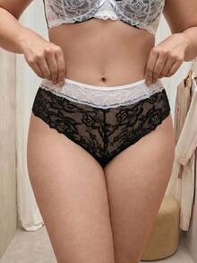 Bralution Bragas de moda de encaje con contraste de color para mujer de talla grande - Blanco y Negro - Ver 1