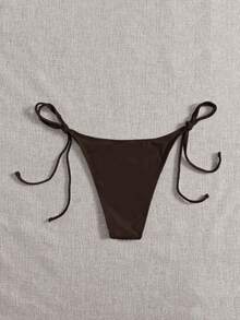 SHEIN Swim 女款純色三角比基尼泳褲，適合夏季度假與海灘派對，巧克力棕色性感款 - 棕色 - 查看 2