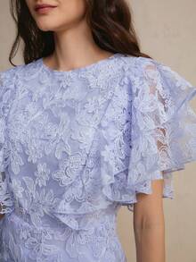 CielaLinda 女款荷葉邊刺繡短袖上衣 - 藍色 - 查看 4