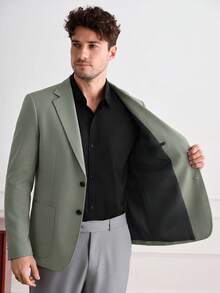 Core Aspect Blazer de manga larga con botones y bolsillo para negocios, oficina, desplazamientos y ceremonias para hombres - Verde - Ver 3