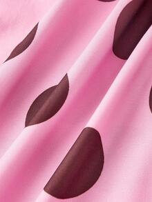 SHEIN MOD 女款粉色與棕色波點單肩抓皺優雅復古70年代浪漫收腰中長洋裝，適合派對、度假、假期夏季穿著 - 粉色 - 查看 4