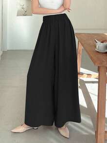 DAZY Women's Loose Casual Commuter Solid Color Wide Leg Pants Petite - Black - View 5
