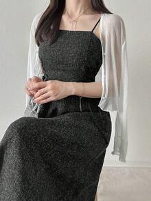 FRIFUL Women's Summer New Waist-Cinching Tie-Front Bow-Knot Slimming Versatile Dress Cute Tops - Black - View 9