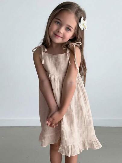 SHEIN Young Girl Woven Solid Color Spaghetti Strap Tank Dress