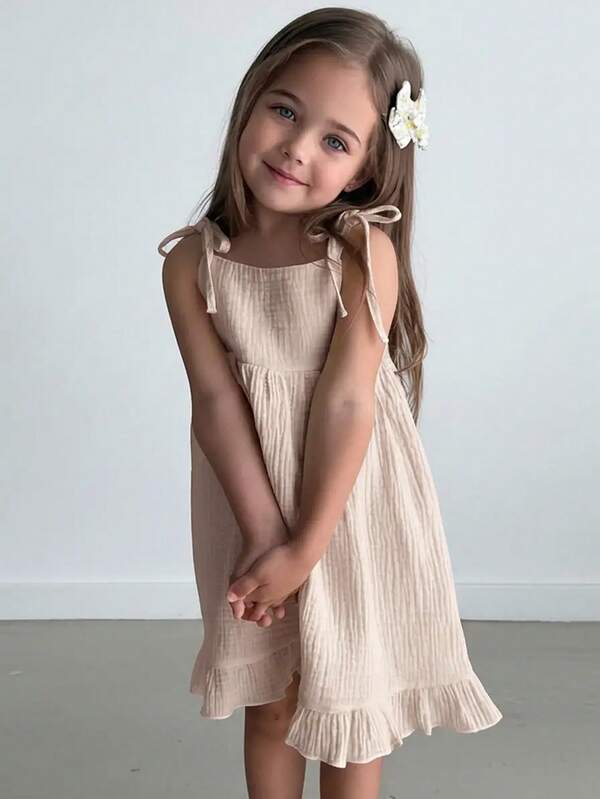 SHEIN Young Girl Woven Solid Color Spaghetti Strap Tank Dress