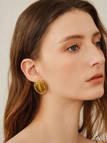 MOTF PREMIUM 18K RING CAT'S EYE EARRINGS, NICHE PERSONALIZED EARRINGS - Gold - View 3