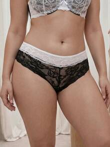 Bralution Bragas de moda de encaje con contraste de color para mujer de talla grande - Blanco y Negro - Ver 4