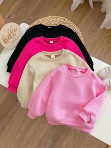 SHEIN Baby Girl Autumn/Winter Cute Versatile Solid Color Thermal Lined Long Sleeve Sweatshirt 4pcs -Piece Set - Apricot - View 5