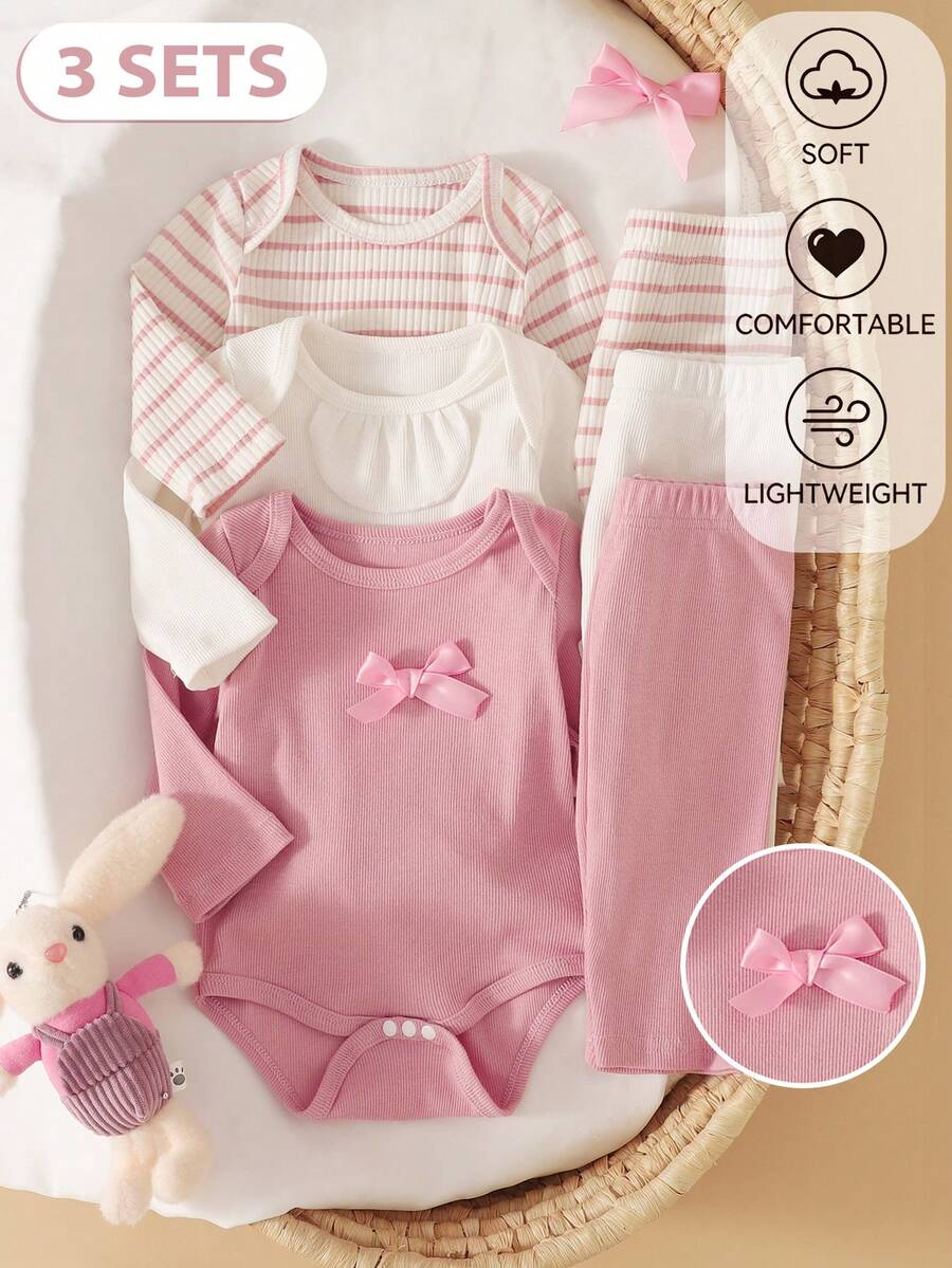 SHEIN 新生兒連身衣與長褲套裝 - 彩色 - 查看 1