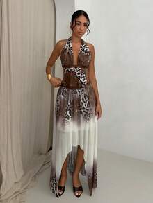Glamine Sexy Disco Bar Party Night Leopard Print Asymmetrical Hem Long Skirt For Women Vacation Cocktail White Autumn - Multicolor - View 7