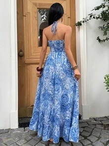 Sunnyshic Women's Elegant Printed Strapless Dress - Medium Wash - View 2