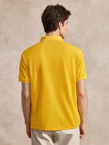 Courvante Golf Men's Summer Casual Half-Button Short Sleeve Polo Formal Shirt, Ceremony - Yellow - View 3