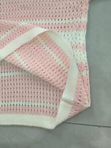 Manfinity LEGND Men's Contrast Color Pink Checkered Short Sleeve Hollow Knit Top Vacation Summer Casual Holiday Old Money Y2k Streetwear Husband Gift - Baby Pink - View 4
