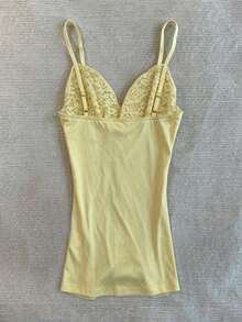 IslaSuriya Lace Patchwork Fitted Women's Camisole - Yellow - View 2