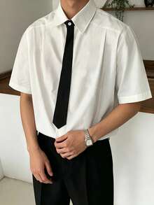 Manfinity Dauomo 休閒時尚男士純色短袖單排扣襯衫 - 白色 - 查看 3