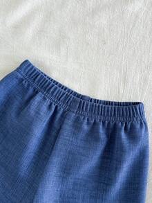 SHEIN 嬰兒男童女童中性 0-3 歲 2 件組休閒刺繡印花圖案，春夏季鄉村風女嬰上衣，女嬰度假套裝，女嬰鄉村風服飾 - 中等水洗藍 - 查看 6