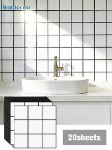 20/10 Stücke quadratische Gitter selbstklebende Mosaikfliesen Aufkleber, Vinyl Wandaufkleber für Küche, Badezimmer, Wohnzimmer, Heimdekoration Aufkleber für Feiertage & Geschenke - Mehrfarbig - Übersicht 15