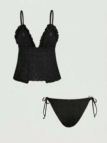 SHEIN MOD 女款度假海灘泳衣套裝 黑色 夏季 性感 - 黑色 - 查看 5