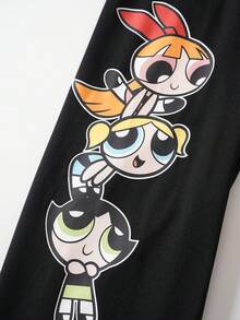 THE POWERPUFF GIRLS X SHEIN Women's Waist Spliced Leopard Print Leggings - Black - View 5
