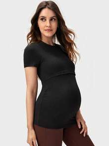Slowluna Maternity Solid Nursing Tee World Cup - Black - View 6