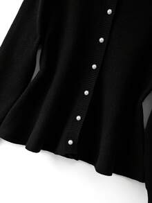 GlowEve CURVE Plus Size Elegant Fitted Pearl Button Round Neck Long Sleeve Cardigan Women Fall Winter Sweater Autumn Outfit - Black - View 5