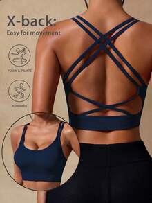 Glamine Seamless Crossover Strap Sports Camisole For Women For Chinese New Year Workout Weight Loss - Navy Blue - View 1