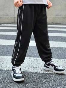 SHEIN Young Boys Casual College Kids Comfortable Street Loose Practical And Versatile Pleated Sweatpants Winter - Black - View 2