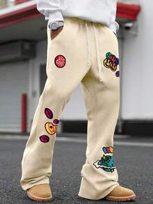PAVTROS Men's Smiling Face Graphic Drawstring Waist Casual Sweatpants - Apricot - View 5