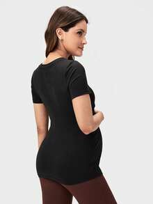 Slowluna Maternity Solid Nursing Tee World Cup - Black - View 3