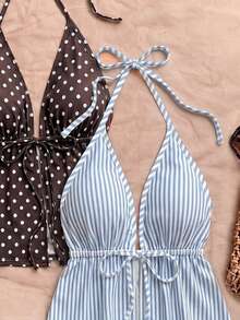 2 piezas Camiseta sin espalda con escote en V y estampado de leopardo sexy, adecuada para vacaciones, citas, té de la tarde, vacaciones, festivales de música, estilo bohemio - Multicolor - Ver 3