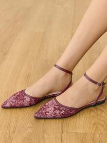 CUCCOO HITCHD Women's Mesh Embroidered Flat-Soled Shoes - Burgundy - View 5