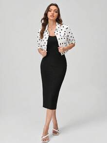 SHEIN EZwear 女款波點單排扣休閒百搭日常牛仔夾克 - 駝色 - 查看 4