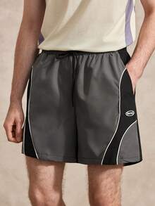Courvante Men's Color Block Letter Print Shorts - Dark Grey - View 3