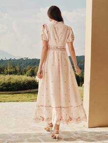 MOTF PREMIUM WOMEN'S ELEGANT VACATION PLACEMENT PRINT DRESS - Beige - View 4