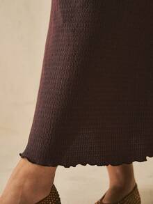 Levarali Plus Size Women's French Retro Elegant 1950s Vintage 80s 1920s Casual Brown Textured High Waist Mermaid Skirt Flared Midi Autumn Party Vacation Office - Coffee Brown - View 7