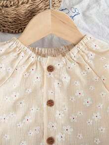 SHEIN Vintaside Kids 嬰兒/幼兒(女童)上衣套裝，花卉長袖秋季服飾 - 卡其色 - 查看 8