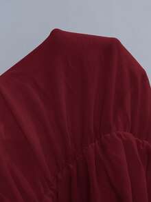 SHEIN PETITE 女款迷你純色不對稱領洋裝，時尚夏季派對洋裝 - 酒紅色 - 查看 8
