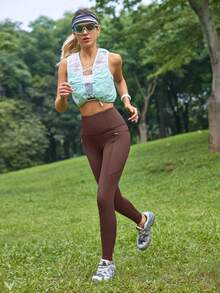 SHEIN In My Nature 女款純色高腰休閒百搭日常戶外緊身內搭褲 - 棕色 - 查看 7