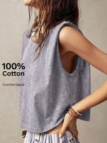 Bohemela Women Vacation Sleeveless Round Neck Tank Top,Summer Top - Dusty Purple - View 4