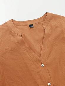 Zayélia Women's Plain Weave Cotton Casual Daily Wear Spring-Autumn Blouse - Orange - View 3