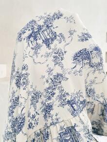 Plussiva Plus Size Maternity Floral Print Short Sleeve Casual Elegant Shirt Dress Baby Shower Light Blue Summer Baby Shower Baby Shower - Blue and White - View 9